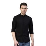 Hubberholme Men's Regular Fit Solid Cotton Knitted Shirt, Non Iron Shirt, Mandarin Collar Casual Shirt